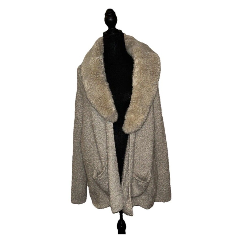 Knox Rose XXL ~ Long Sleeve Beige Open Thick Sweater Cardigan Detachable Collar